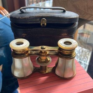 Antique French Lemaire Mother of Pearl Opera Glasses with Case